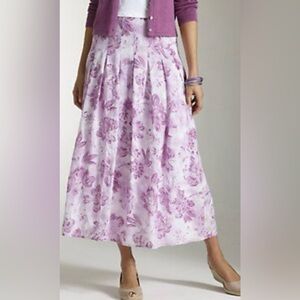 J Jill|Feminine FLORAL Linen/Cotton White & Lavendar midi skirt, flowy•••size 16